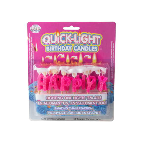 Quick Light Birthday Candles HAPPY BIRTHDAY Pink Glitter 13 Pc