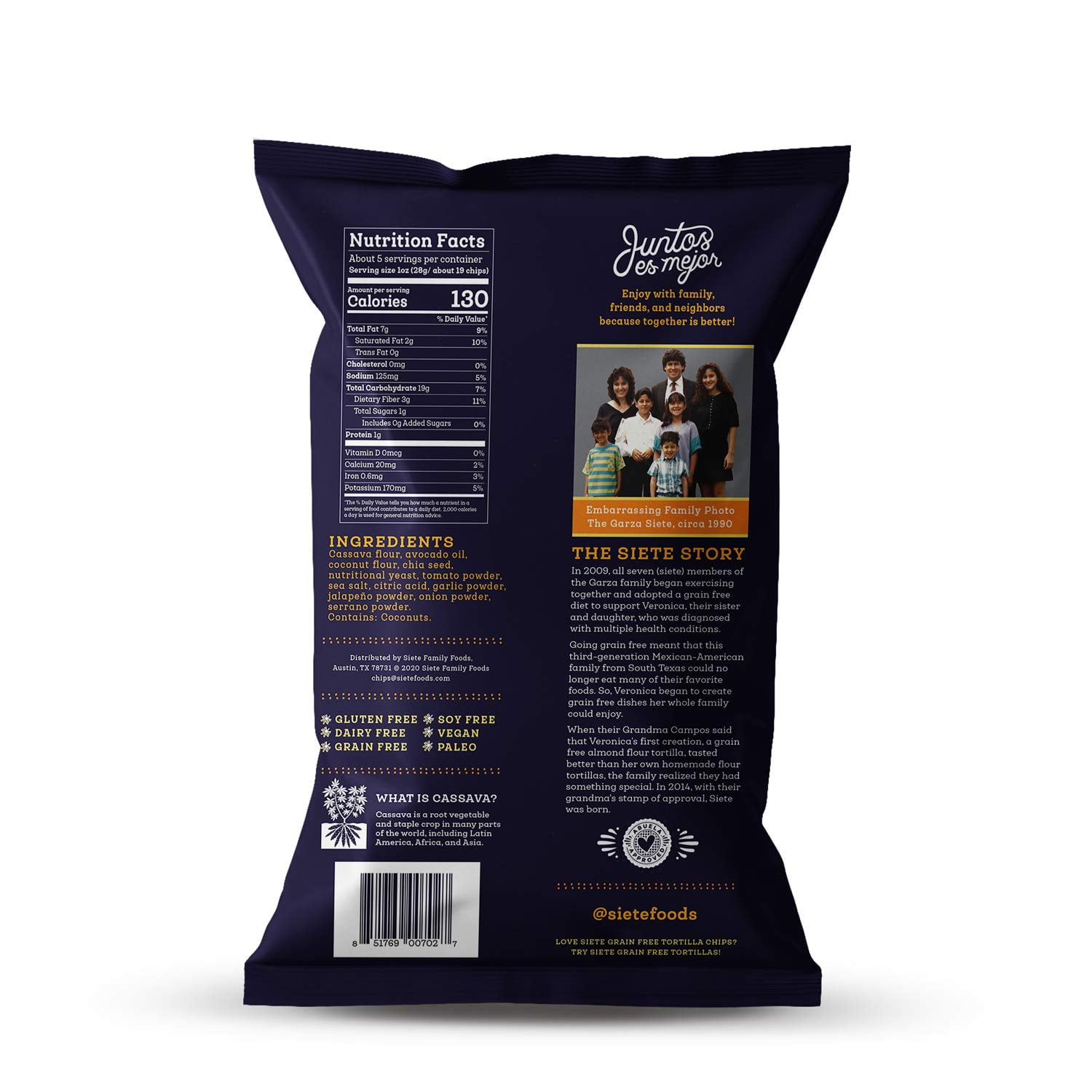 (12 pack) Siete Family Foods Tortilla Chip - Nacho, 5 Oz Bag