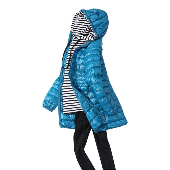 Dpytoraw Women's Solid Color Mid Length Hooded Down Jacket With Drawstring Slim Fit Outerwear
