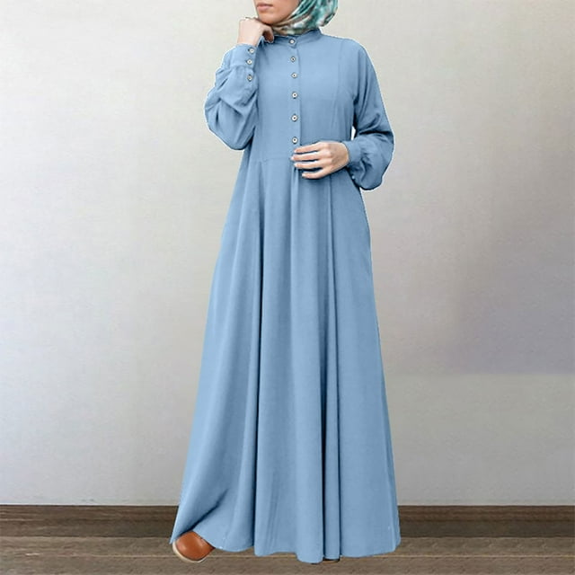 Bescita Robe Longue à Manches Longues et Col Rond pour Femmes, Ample, Longueur Cheville, Liquidation