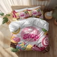thumbnail image 2 of Colorful Candy Twin Size Comforter Set, Cake Sweet Shop Chocolate Sticks Fruit Bedding for All Seasons, 4 Pcs Bed Set, 1 Quiltcover (68"x86") ,1Sheet(67"x116"), 2Pillowcases (30"x20"), 2 of 12