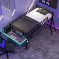 thumbnail image 5 of IVV Twin Size Mid Loft Bed with Desk and LED Lights, Metal Frame with MDF Desktop and Mesh Shelf, Space-Saving Gaming Bed with Incliner Ladder (Black), 5 of 12