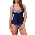 thumbnail image 1 of INSPIRE CHIC Conjuntos de Bikini de Mujer con Estampado de Leopardo y Bloque de Color de Cobertura Total 2 Piezas Top Largo con Volantes Trajes de Baño Talla Pequeña Púrpura Oscuro, 1 of 5
