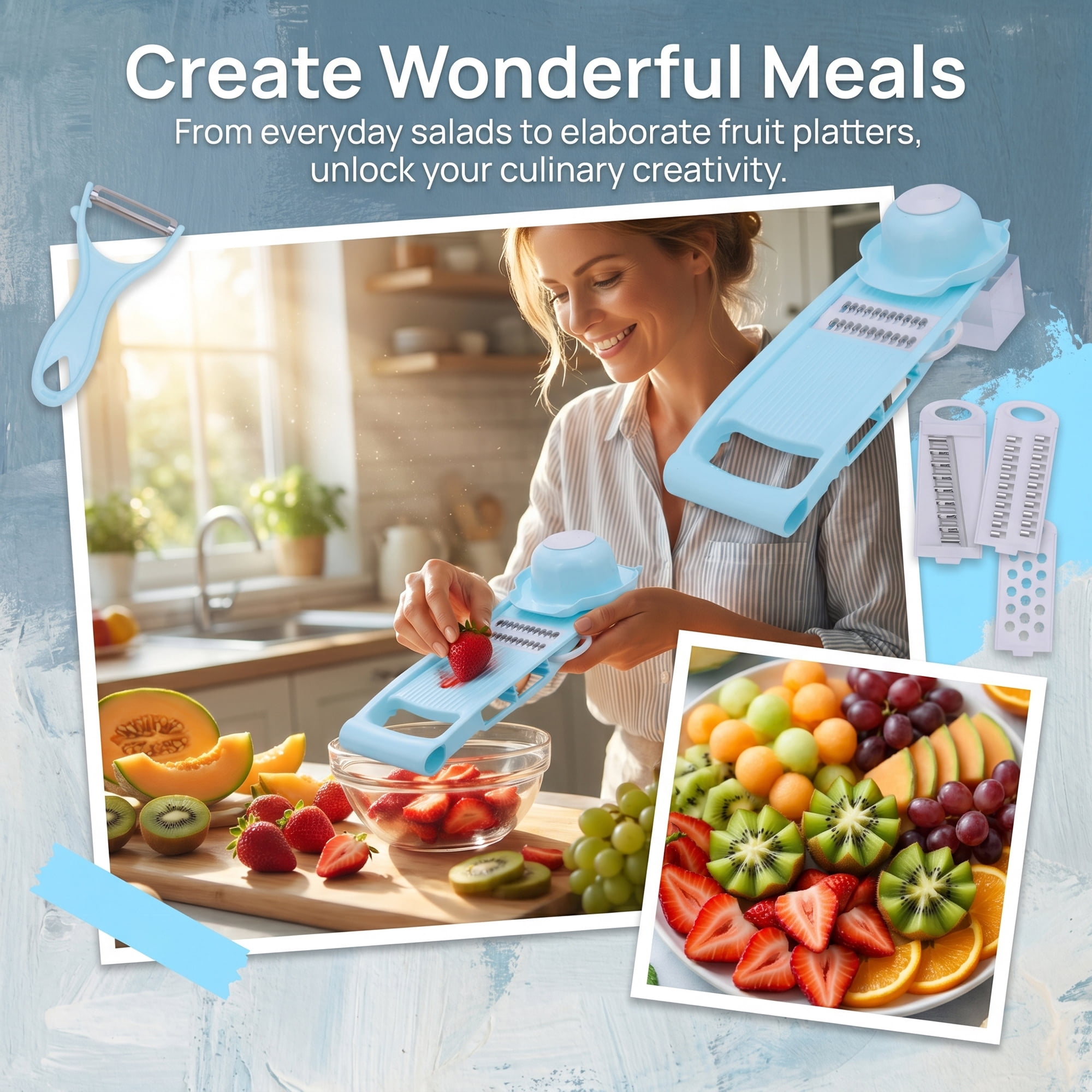 Unique Bargains  Professional Mandoline Slicer for Home Chefs 8 in 1(A) 10.9"x3.9"