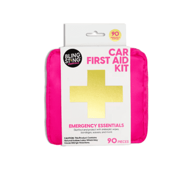 BLINGSTING Car First Aid Kit - 90 Pieces Included, Pink, 1 Count, 5 in x 5 in 2 in