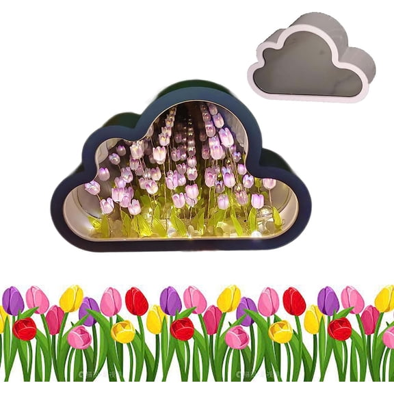 TIFOR Cloud Mirror Tulip Lamp, Hand Craft DIY Tulips Mirror Night Gift for Mom, Girlfriend and Sister (Purple)