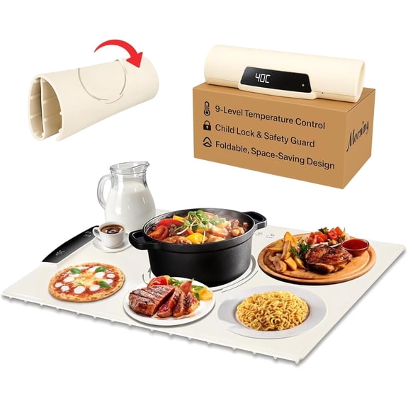 Electric Food Warmer Tray – Extra Large Roll-Up Warming Mat for Parties, Buffets, Countertops – Adjustable Temperature Control – Compatible with Heat-Resistant Surfaces