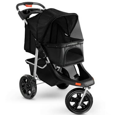 Paws & Pals 3-Wheeled Deluxe Travel Jogger Pet Stroller for Dogs & Cats, Black