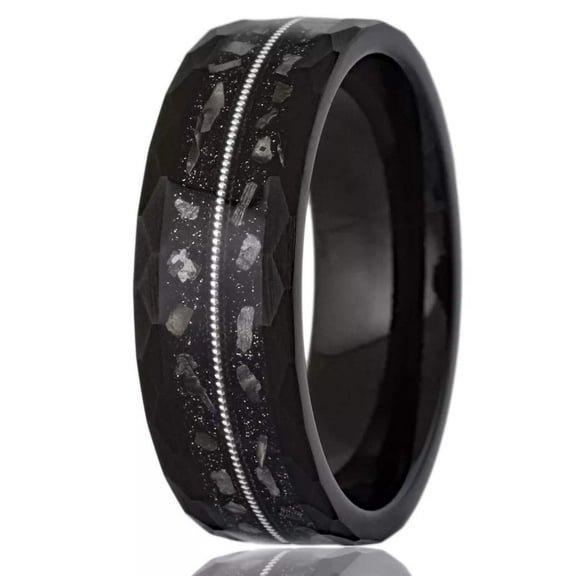 Black Tungsten Carbide Wedding Band Ring for Men Meteorite Guitar String Band Ring
