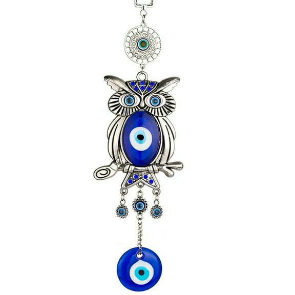 Turkish Blue Evil Eye Lucky Owl Design Home Office Wall Hanging Ornament