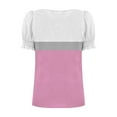 thumbnail image 4 of Women's Square Neck Tops Striped Colorblock Trendy Casual Summer Ruffled Short Sleeve T-shirts Blouses (M, Pink), 4 of 5