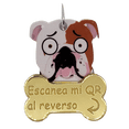 thumbnail image 1 of Placa DE identificación inteligente para Mascotas QR para Perro gato Bulldog Ingles TQR BY FAKIRGEEK dorado CAFÉ blanco, 1 of 9