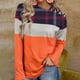 thumbnail image 1 of Pntutb mujeres manga larga hombro fuera del hombro correa cruzada Plaid Color bloque tops blusa túnica tops Pntutb Pntutb-5436, 1 of 6
