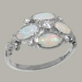 thumbnail image 2 of LBG British Made 9k White Gold Synthetic Cubic Zirconia & Natural Opal Womens Promise Ring - 33 size options - Size 9.5, 2 of 6
