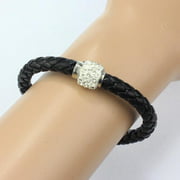 Zyooh Wristband Magnetic Rhinestone Buckle Leather Wrap Bracelet Bangle BK