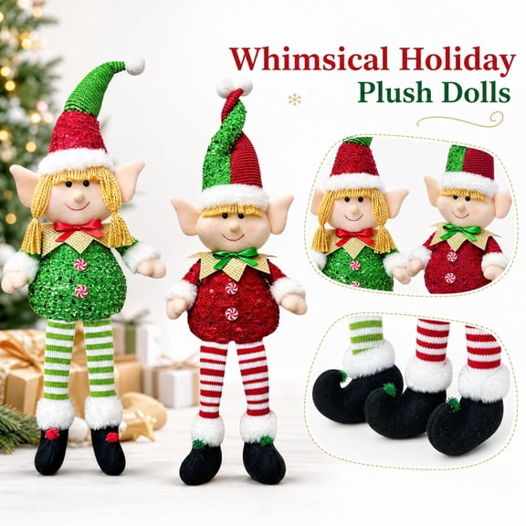 Kiddiway Long Legs Elf with Light Plush - Sitting Stuffed Animal Figurine for Mantel Table, Cute Plushies for Christmas Centerpiece