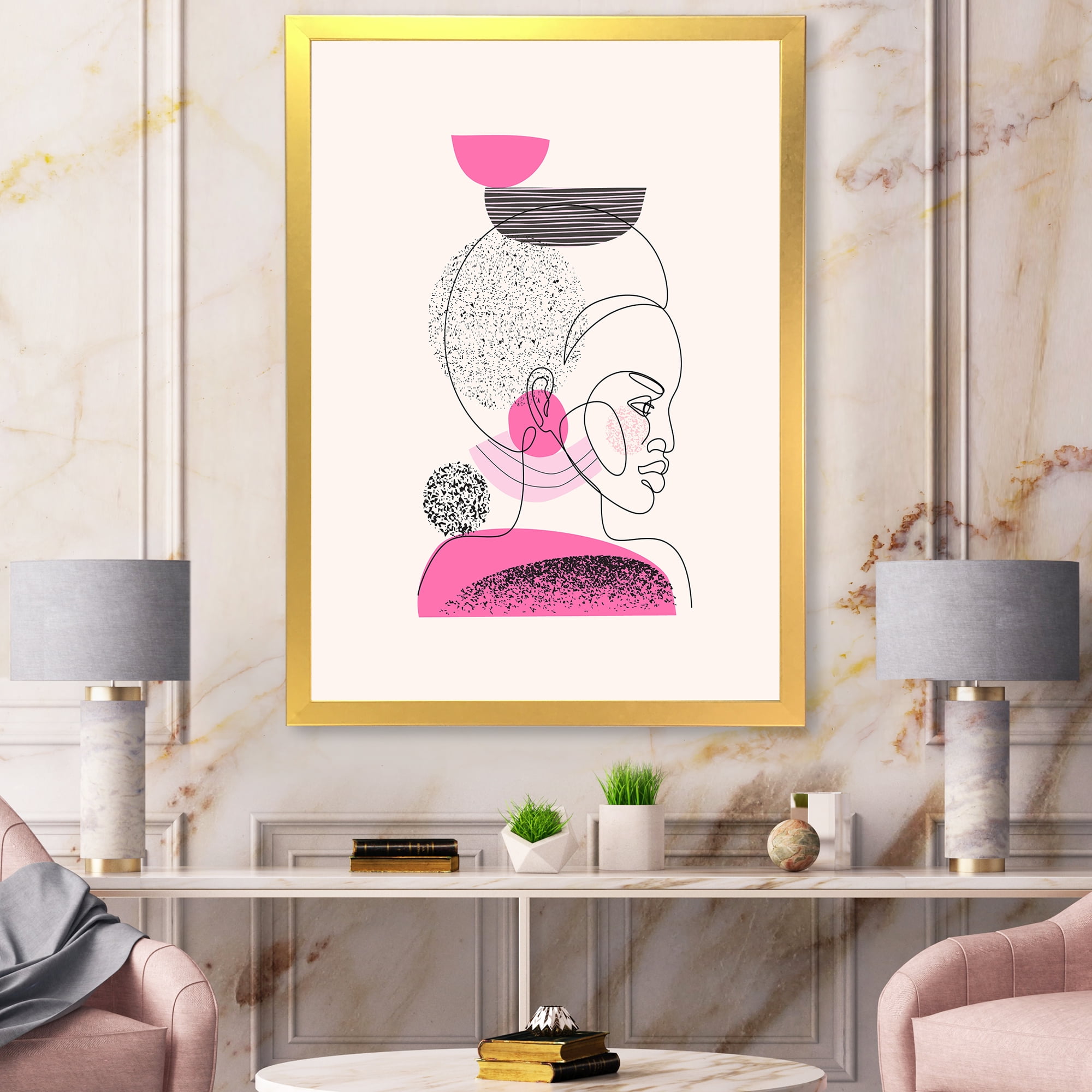 Designart 'One Line Portrait of Afro American Women V' Modern Framed Art Print