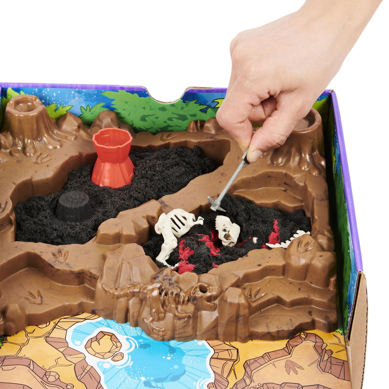 Kinetic Sand, Dino Dig Playset with 10 Hidden Dinosaur Bones, Play Sand Sensory Toys, Stocking Stuffers & Christmas Gifts for Kids Ages 6+