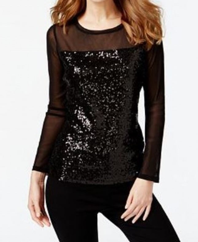 INC - INC NEW Black Sequin Embellished Front Women's Size XL Knit Top ...