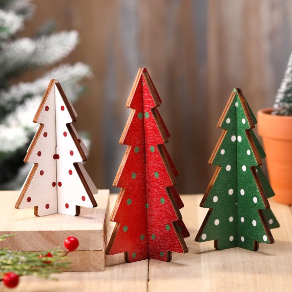 Mesa de madera Yookeer para decoración navideña, árbol de Navidad (3 piezas)