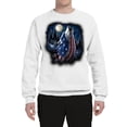 thumbnail image 2 of Wild Bobby, American Flag Howling Wolf Animal Lover Unisex Crewneck Graphic Sweatshirt, White, Small, 2 of 3