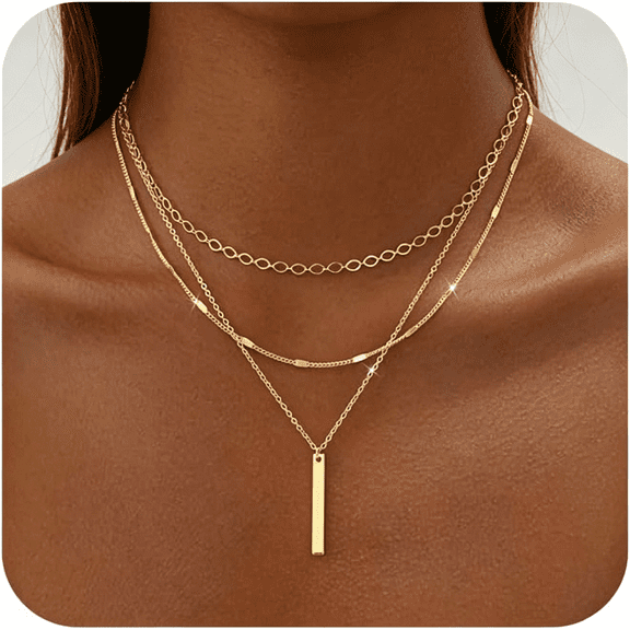 DESIGNICE Gold Necklace for Women 14K Gold Plated Layered Cross Bar Necklace Herringbone Figaro Paperclip Flat Chain Cute Charm Accessories Non Tarnish Jewelry Set Gifts for Women