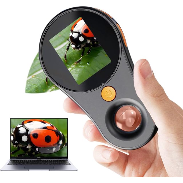 Minimicroscopio para niños, Microscopio de Bolsillo, Digital Mano 2,0 Pulgadas, portátil en Miniatura, Adecuado fácil Ver Hojas, Insectos, etc Negro