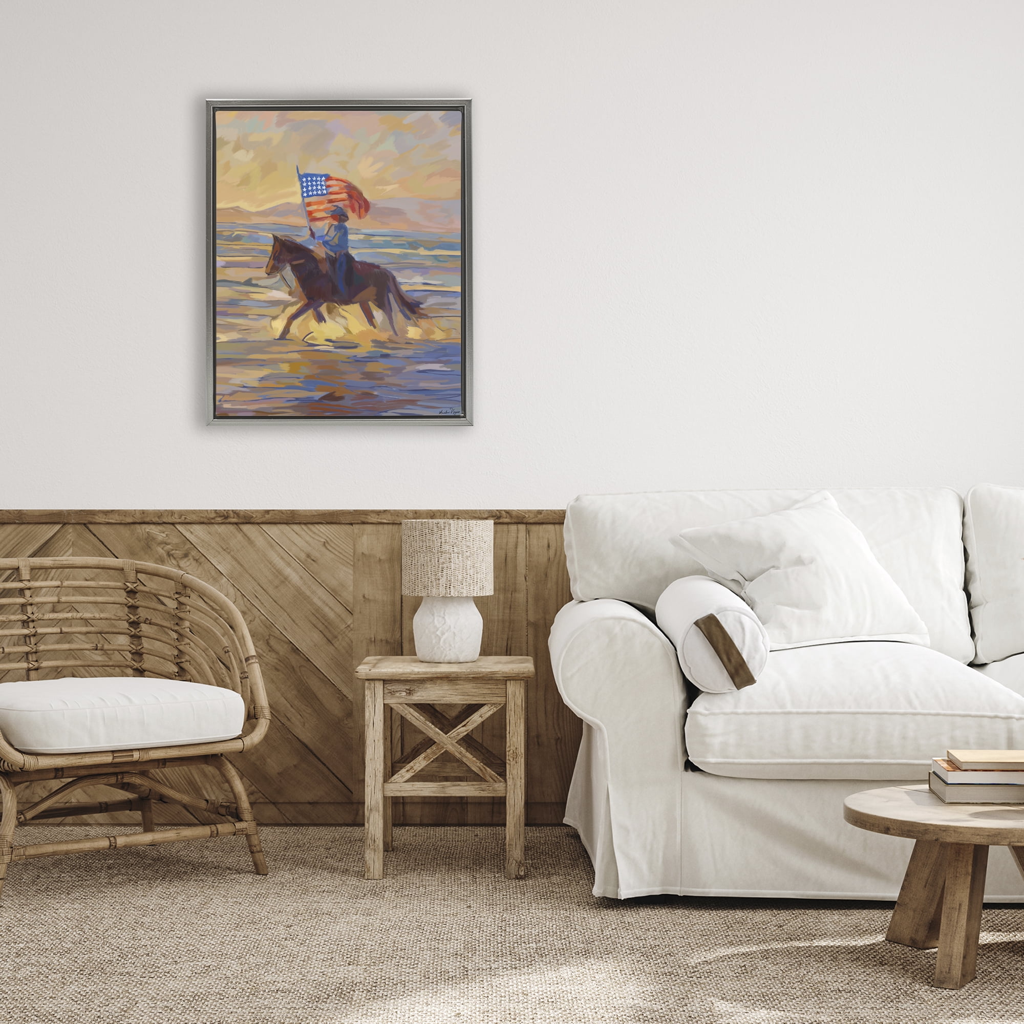 Stupell Industries American Cowgirl Abstraction Gray Framed Floater Canvas Wall Art, design by Amelia Noyes