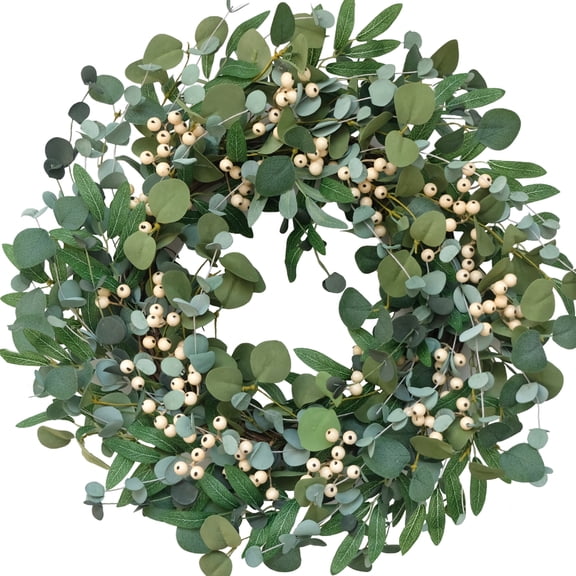 Tempus 22 inch Greenery Wreath with White Berry Accents for Front Door