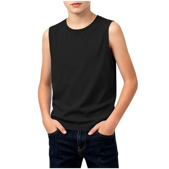 BCSIOAOI Toddler Boys Tank Tops,Cotton Crew Neck Plain Solid Sleeveless Casual Sports Tank Tops Black 3-4t
