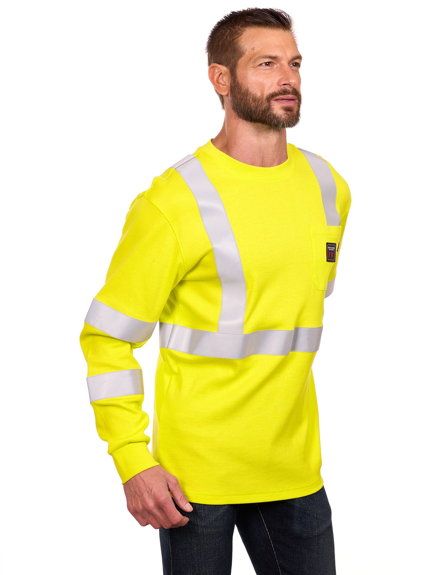 Bass Creek Outfitters Men's Flame Resistant Hi-Vis Safety Long Sleeve Knit Top, Sizes M-2XL