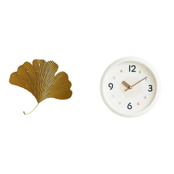 Esculturas de pared de hojas,Esculturas de pared de hierro forjado con forma de hojas de ginkgo,Escultura decorativa colgante de hojas de ginkgo para pared,Reloj de pared,Reloj de pared