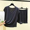 thumbnail image 2 of Timegard Summer Outfits for Women Lightweight Soft Loungewear V Neck Shorts Loose Solid Color Pjs Sets, 2 of 7