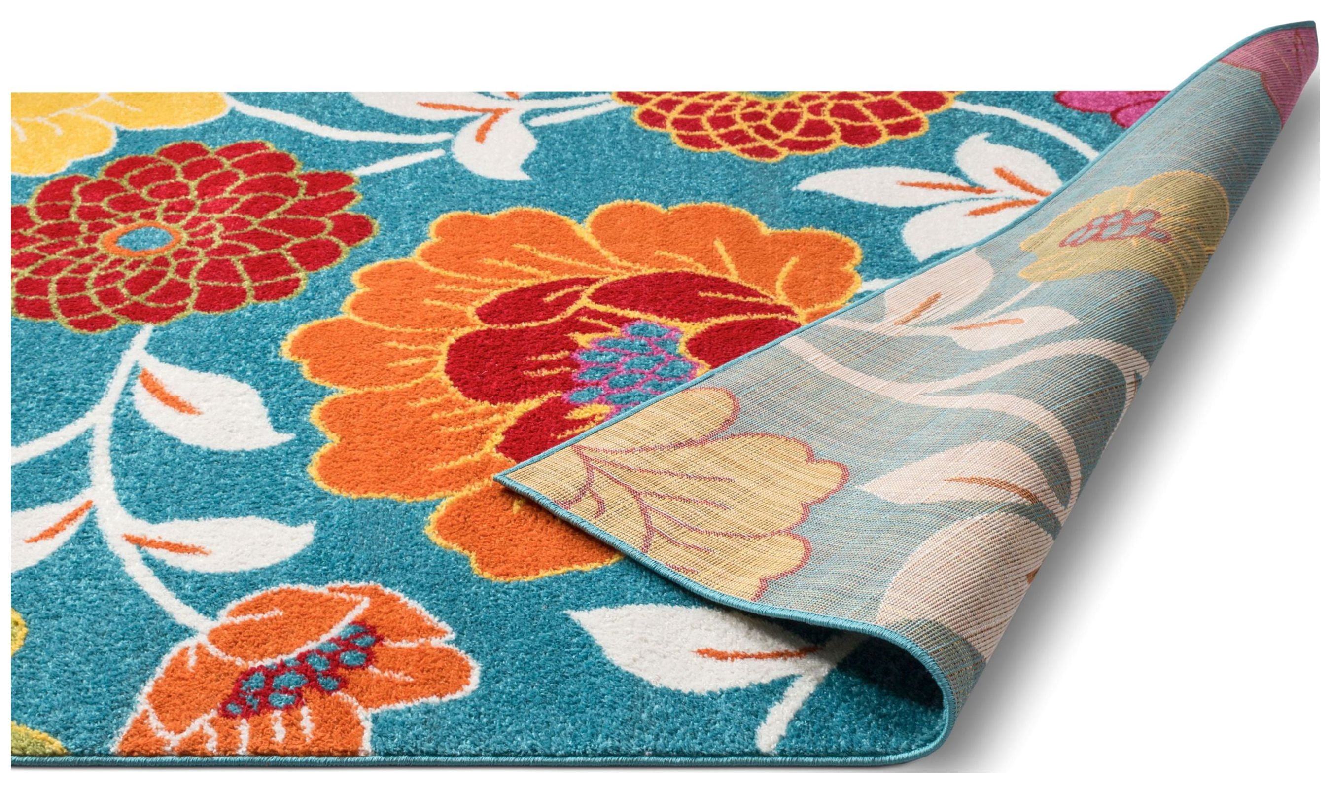 Well Woven StarBright Daisy Flowers Modern Floral Blue 5' x 7' Area Rug