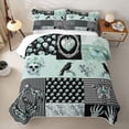 thumbnail image 2 of Castle Fairy Gothic Crow Skull Flowers Quilt King,Butterfly Heart Geometric Patchwork King Coverlet Set,Teal Black, 2 of 7