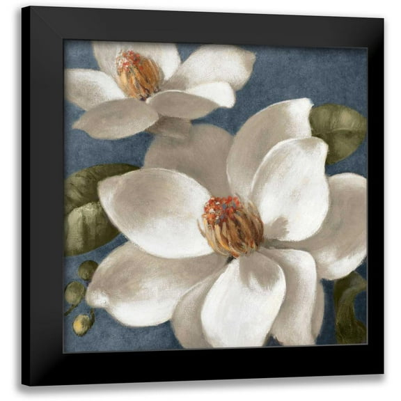 Loreth, Lanie 12x12 Black Modern Framed Museum Art Print Titled - Magnolias on Blue I