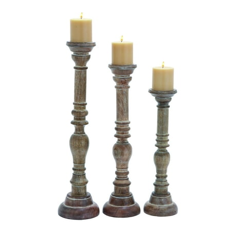 Benzara Elegant Wooden Candle Stand with Fine Craftsmanship, Set of 3