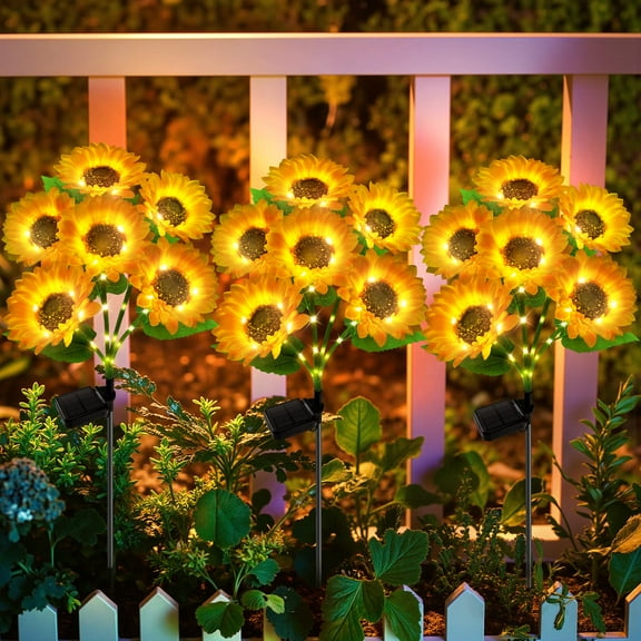 3 Pack with 18 Solar Sunflower Lights Outdoor Waterproof, Bright Solar Sunflower Lights for Lawn Yard Pathway