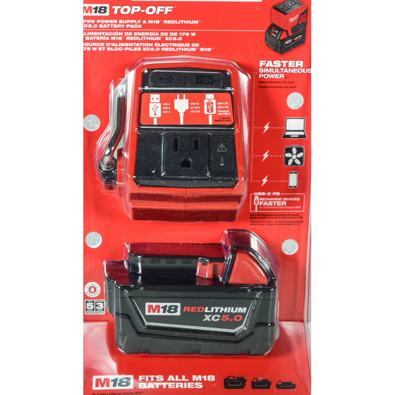 Milwaukee 2846-50 M18 TOP-OFF Kit XC5.0 18 V 5 Ah Lithium-Ion 175W Power  Supply with Battery 2 pc 