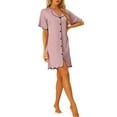 thumbnail image 2 of INSPIRE CHIC Women's Valentines Day Nightshirt Satin Short Sleeve Sleepshirt Button Down Pajama Nightgown S Purple, 2 of 6