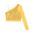 thumbnail image 4 of Haitryli Kids Girls Sequins Dance Crop Top One Shoulder Mesh Long Sleeve Hip-hop Jazz Tap Dancewear Gold 8, 4 of 5