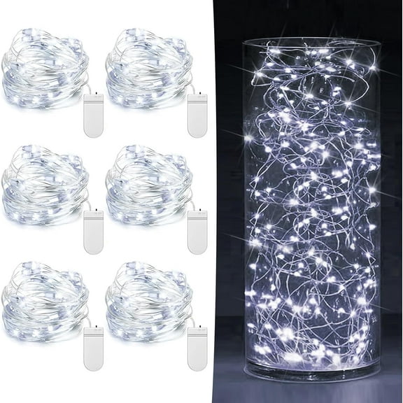 6-Pack Battery-Operated Fairy Lights, 7-Foot 20 LED Mini String Lights with Silver Wire, Cool White Twinkle Lights for Home Decor