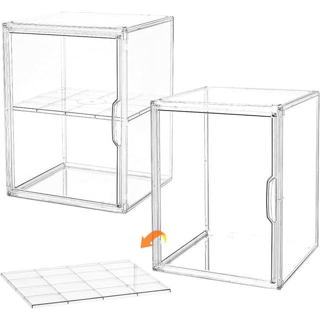 de Maquillaje Acrílico Grande 2 Niveles con Tapa, Organizador Transparente Apilable Contenedor Plástico para Baño, Cocina, Escritorio, Estuche de Cosméticos, Joyas, Medicina, 2PZS