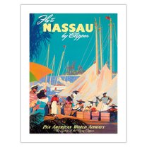 Fly to Nassau by Clipper - New Providence Island Bahamas - Vintage Airline Travel Poster by Mark Von Arenburg c.1950s - Bamboo Fine Art 290gsm Paper (Unframed) 17x22in