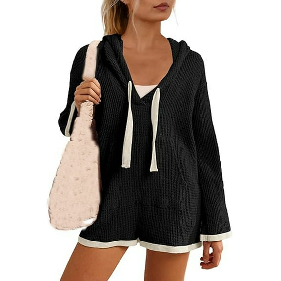 pstuiky Dressy Jumpsuits for Women, Solid Color Loose Short Pants Button with Button Modern Fit Rompers for Women Dressy Black L