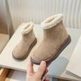 thumbnail image 5 of Juebong Girls Boots Kids Winter Cozy Ankle Faux Fur Lined Snow Shoes Non Slip Fuzzy Warm Low Boot Khaki,22, 5 of 8