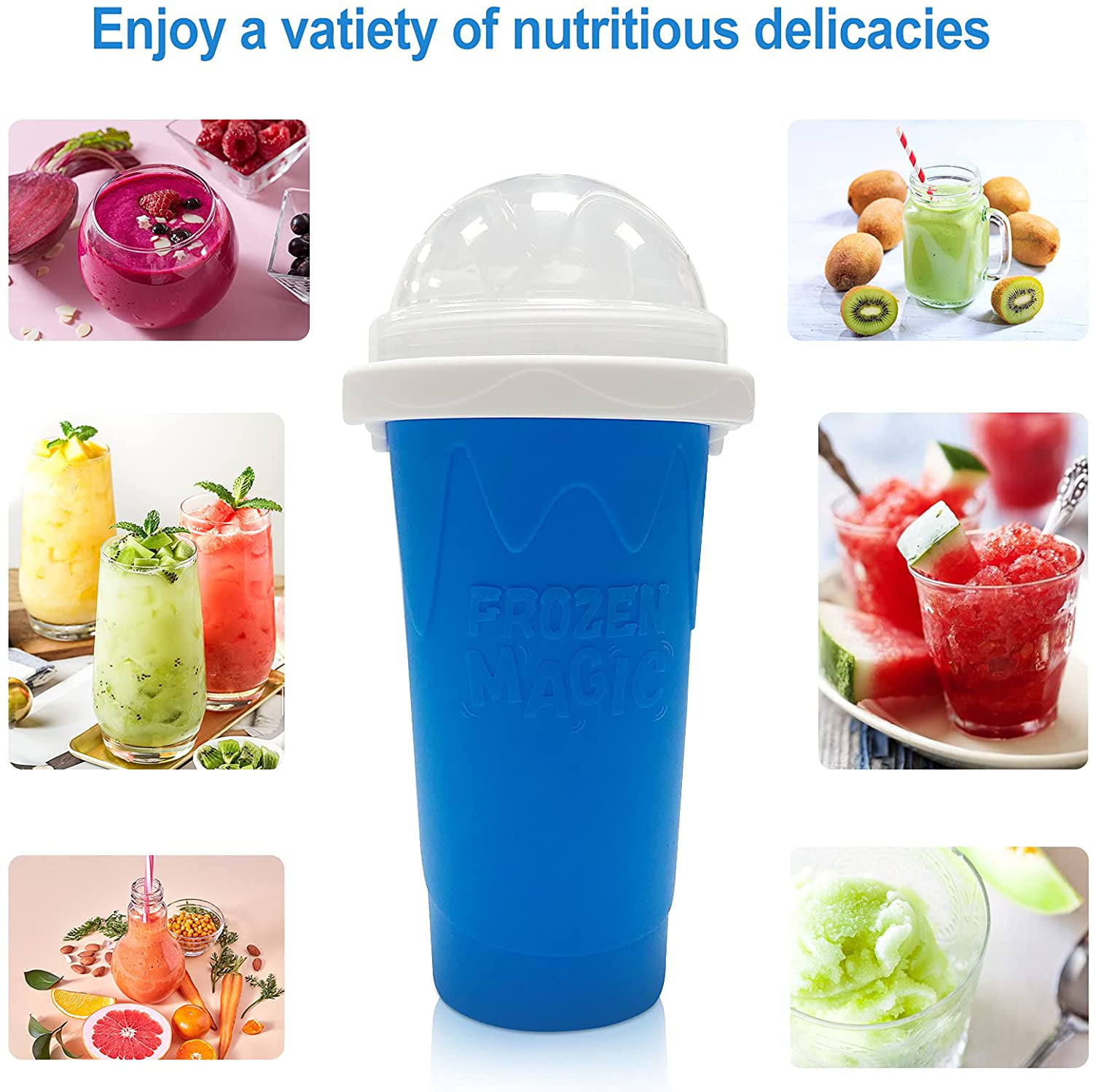 YQJY DIY Slushy Maker Cup,TIK TOK Magic Quick Frozen Smoothies Cup,Cooling Cup Double Layer 2 in 1 Squeeze Cup Slushy Maker,Homemade Milk Shake Ice Cream Maker DIY it for Kids and Family,Blue
