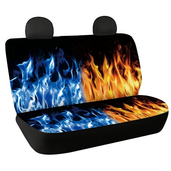 Chririnla Dual Blue Orange Flame Full Wrap Car Seat Cover for Car Interior Automotive, Comfortable Rear Bench Seat Covers Stretch Car Back Seat Cover Protectors