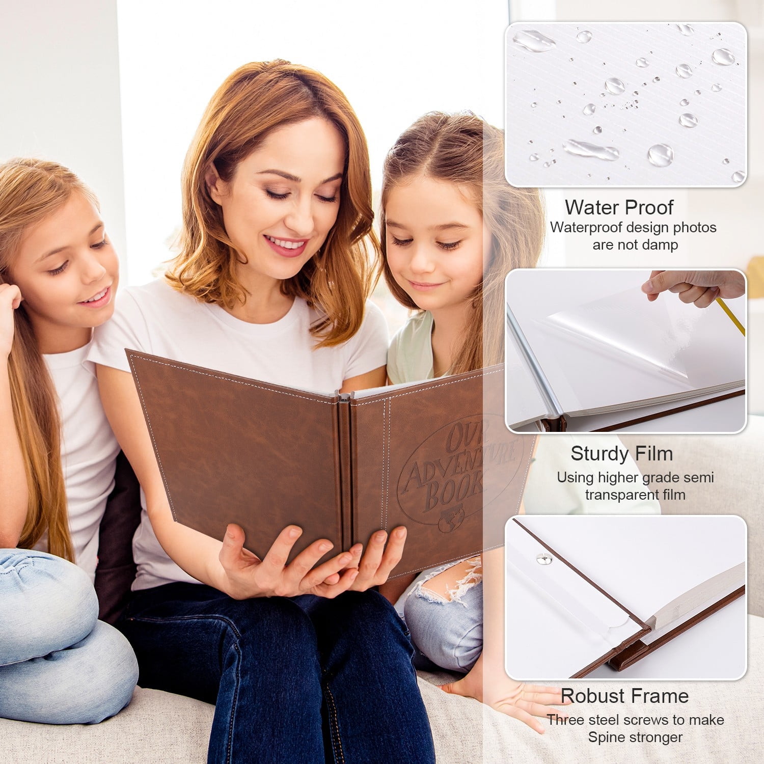 TJT Photo Album for 3x5 4x6 5x7 8x10 Pictures, 40 Pages Leather Large Self Adhesive Pictures Album Birthday Christmas Wedding Anniversary, Brown