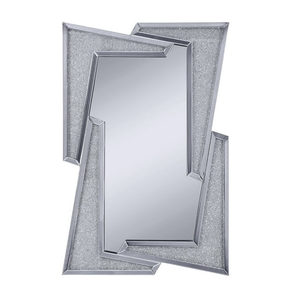 Mirrored Wooden Frame Accent Wall Decor with Four L Shaped Borders, Clear